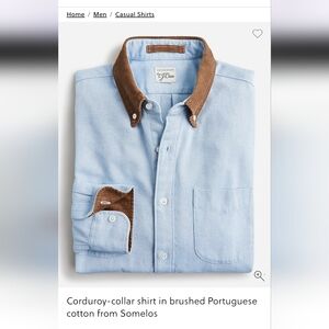 J. Crew Light Blue Oxford with Brown Corduroy Collar